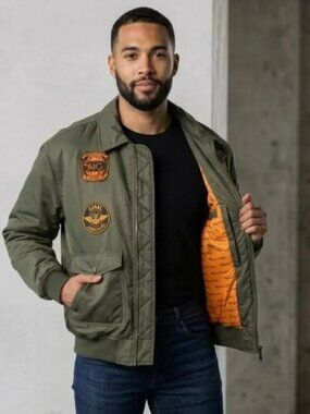 Mercury Global Patched Flight Bomber Jacket  Green Top Gun Naval Aviation XL